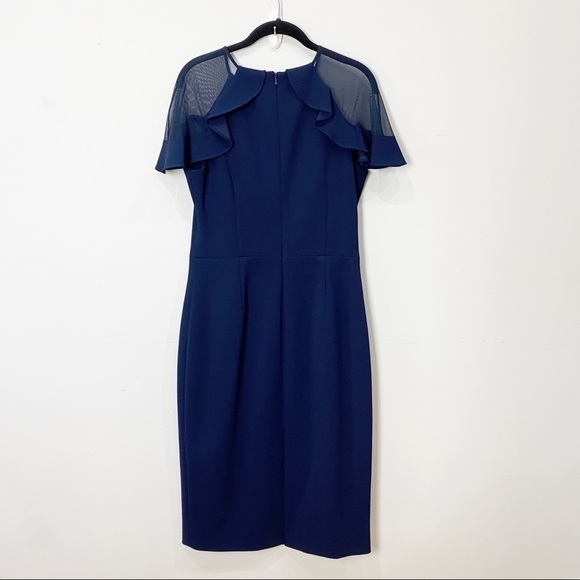 Eliza J Ruffle Shoulder Cocktail Dress Navy Scuba Crepe Wedding Evening Party - Picture 8 of 14